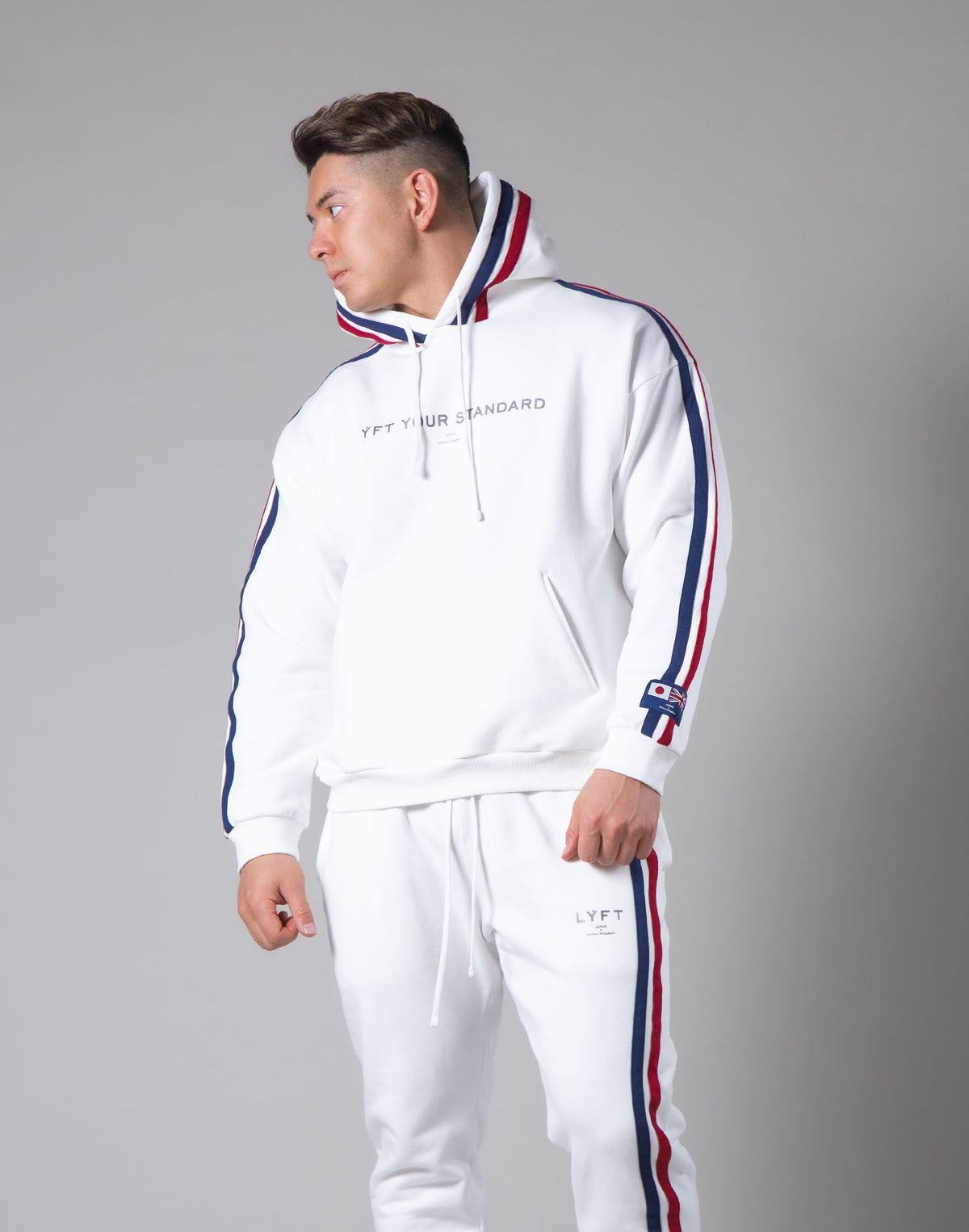 2Way Stretch 2 Line Warm Pullover Hoodie - White