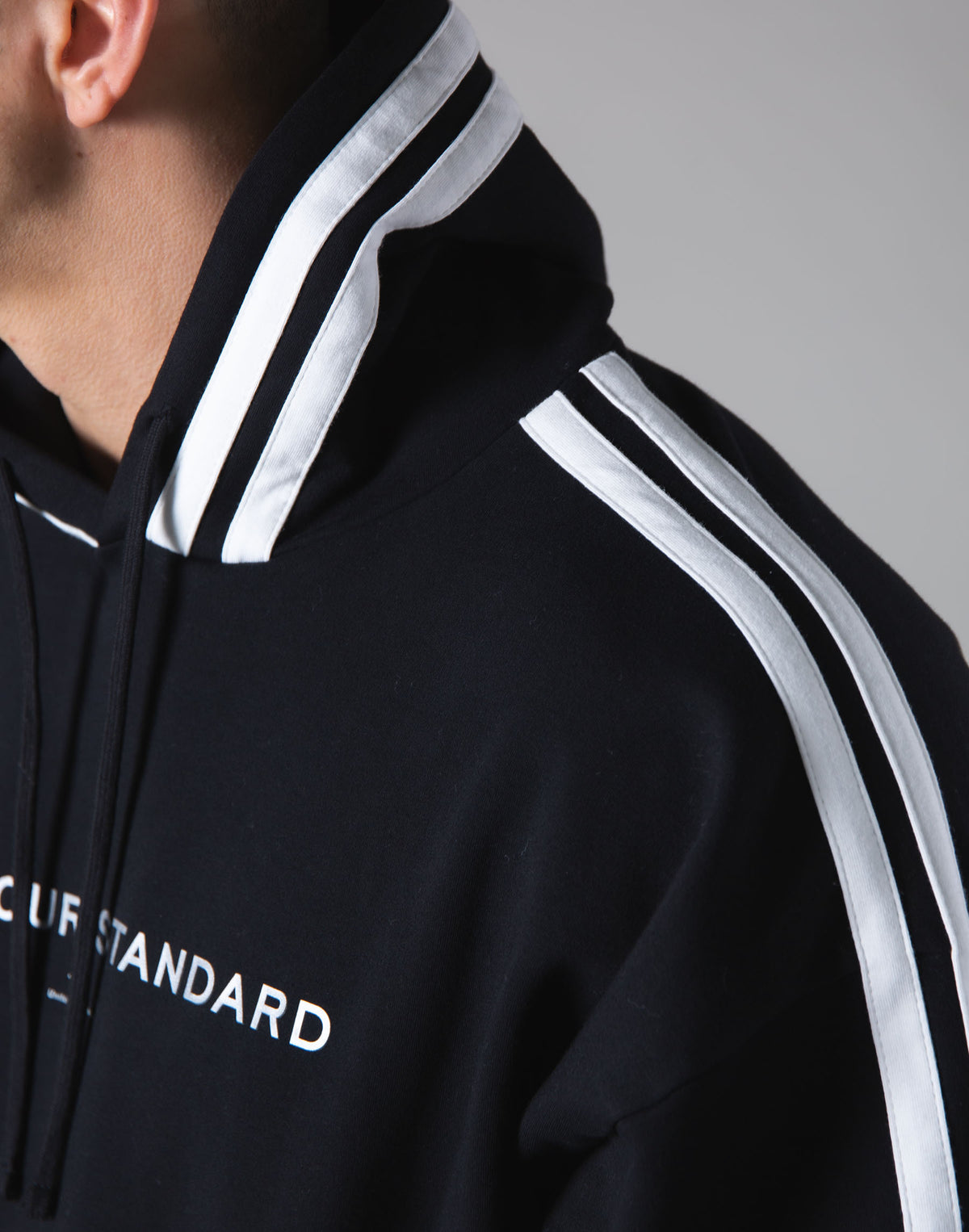 2Way Stretch 2 Line Warm Pullover Hoodie - Black