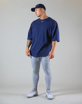 Neck Logo Big T-Shirt "Wide Shoulder" - Navy
