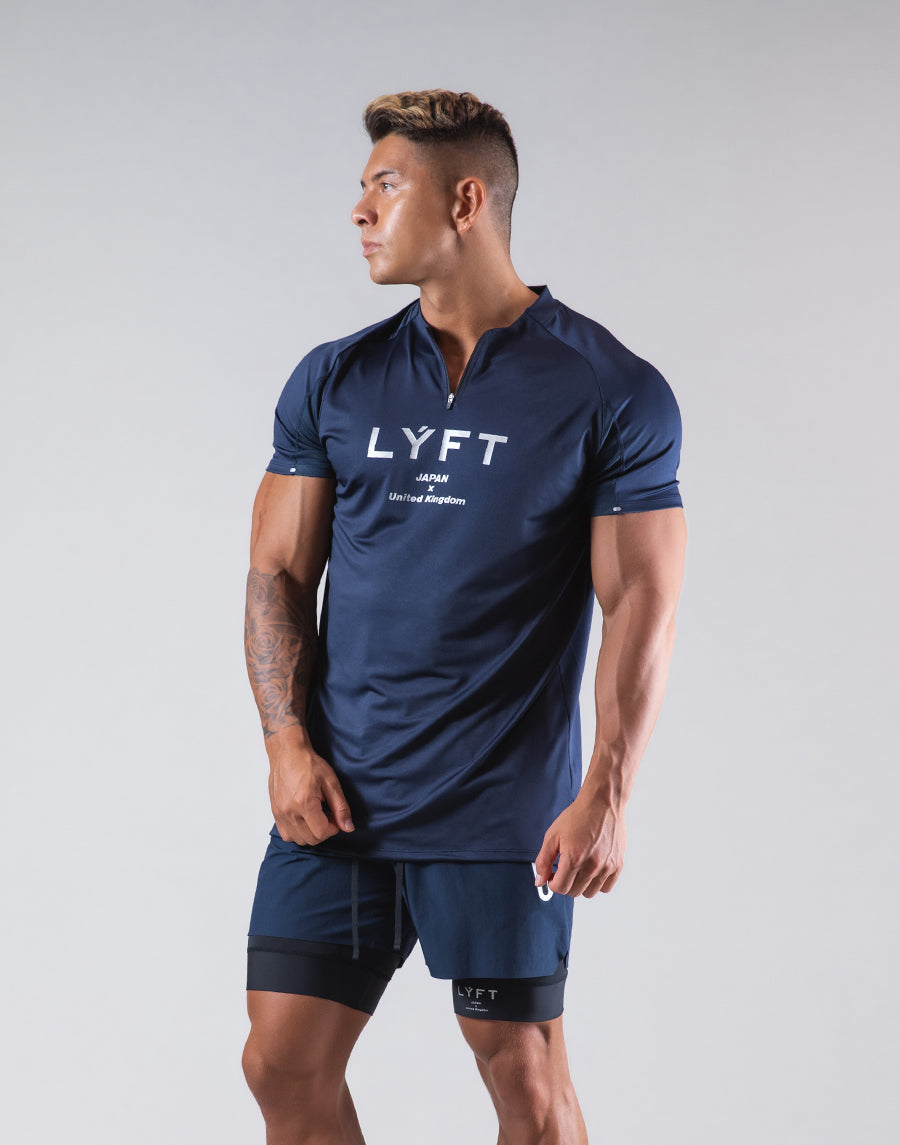 Half Zip Stretch T-Shirt - Navy