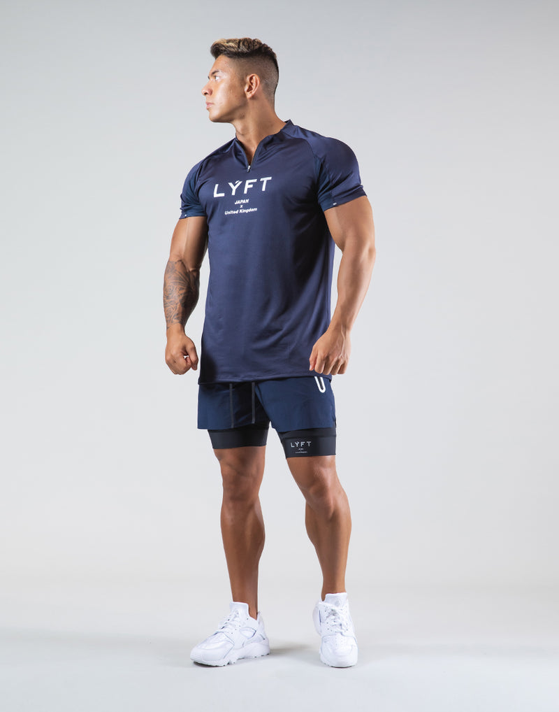 Half Zip Stretch T-Shirt - Navy
