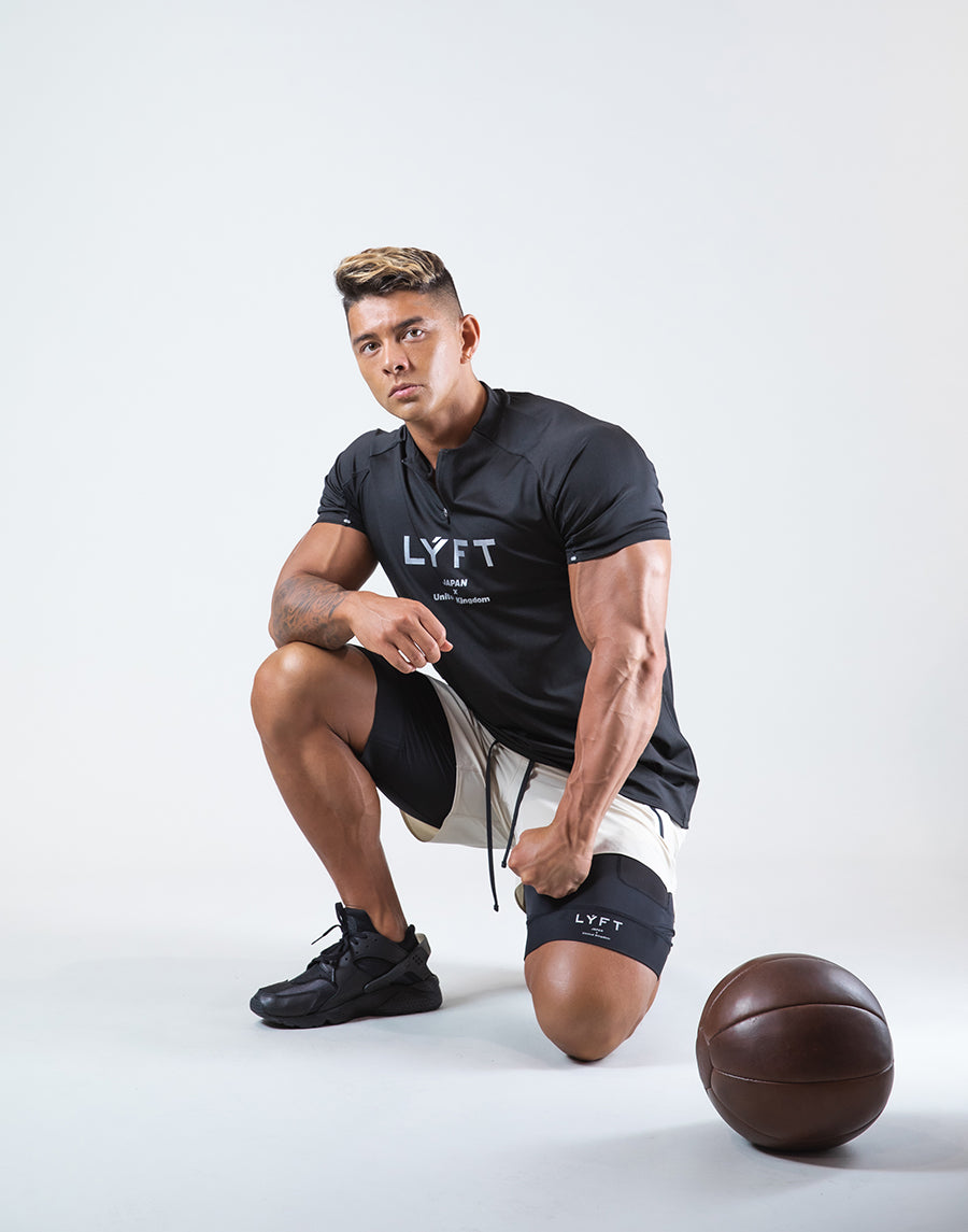 Half Zip Stretch T-Shirt - Black