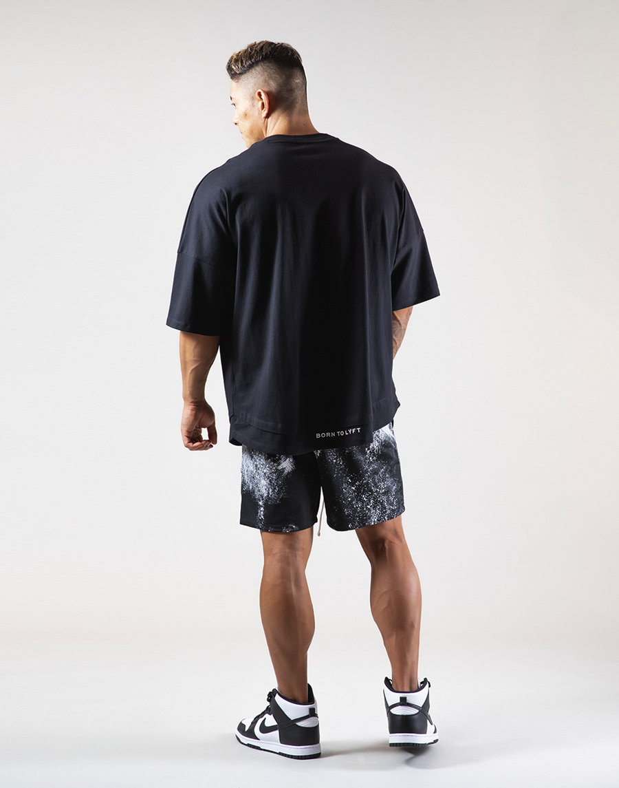 Layered Big T-Shirt "Wide Shoulder" - Black