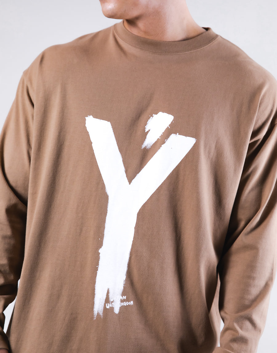 Brush Y Big long Sleeve Tee - Beige