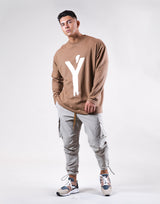 Brush Y Big long Sleeve Tee - Beige