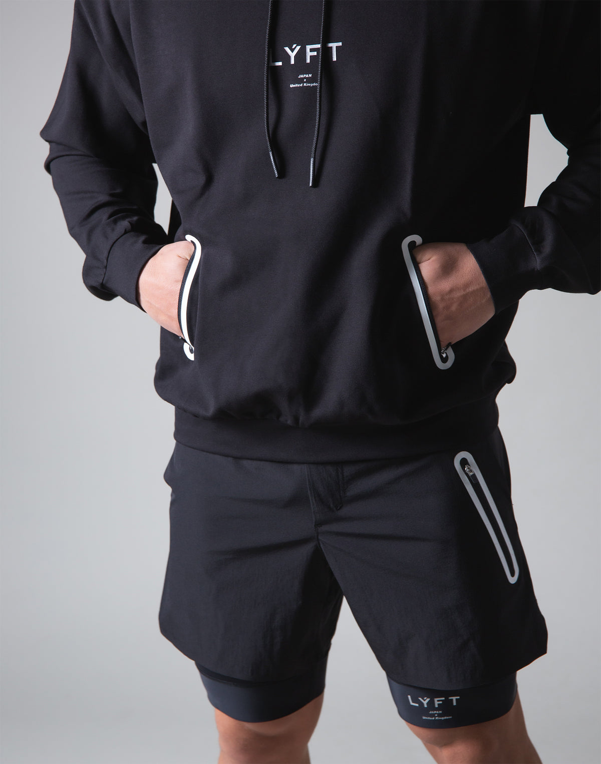 2 way Stretch Utility Pullover Hoodie - Black