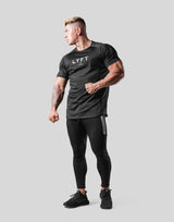 Side Round Mesh Stretch T-Shirt - Black