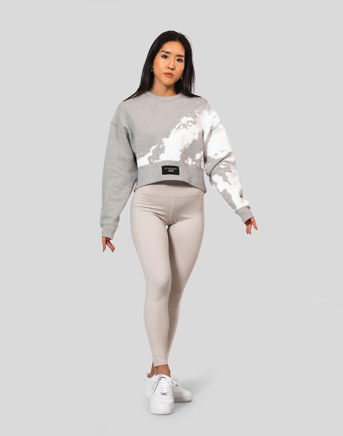 Splash Cropped Crewneck Sweat - Grey