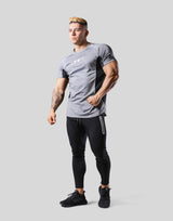 Side Round Mesh Stretch T-Shirt - Grey