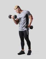 Side Round Mesh Stretch T-Shirt - Grey