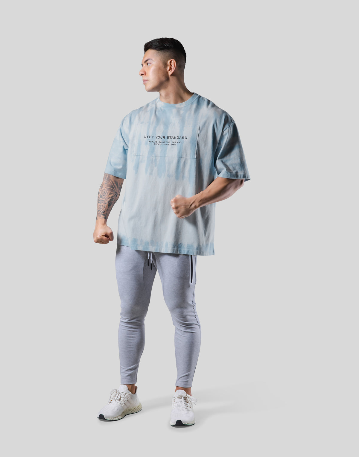 Tie Dye Box Patch Big T-Shirt - Light Blue