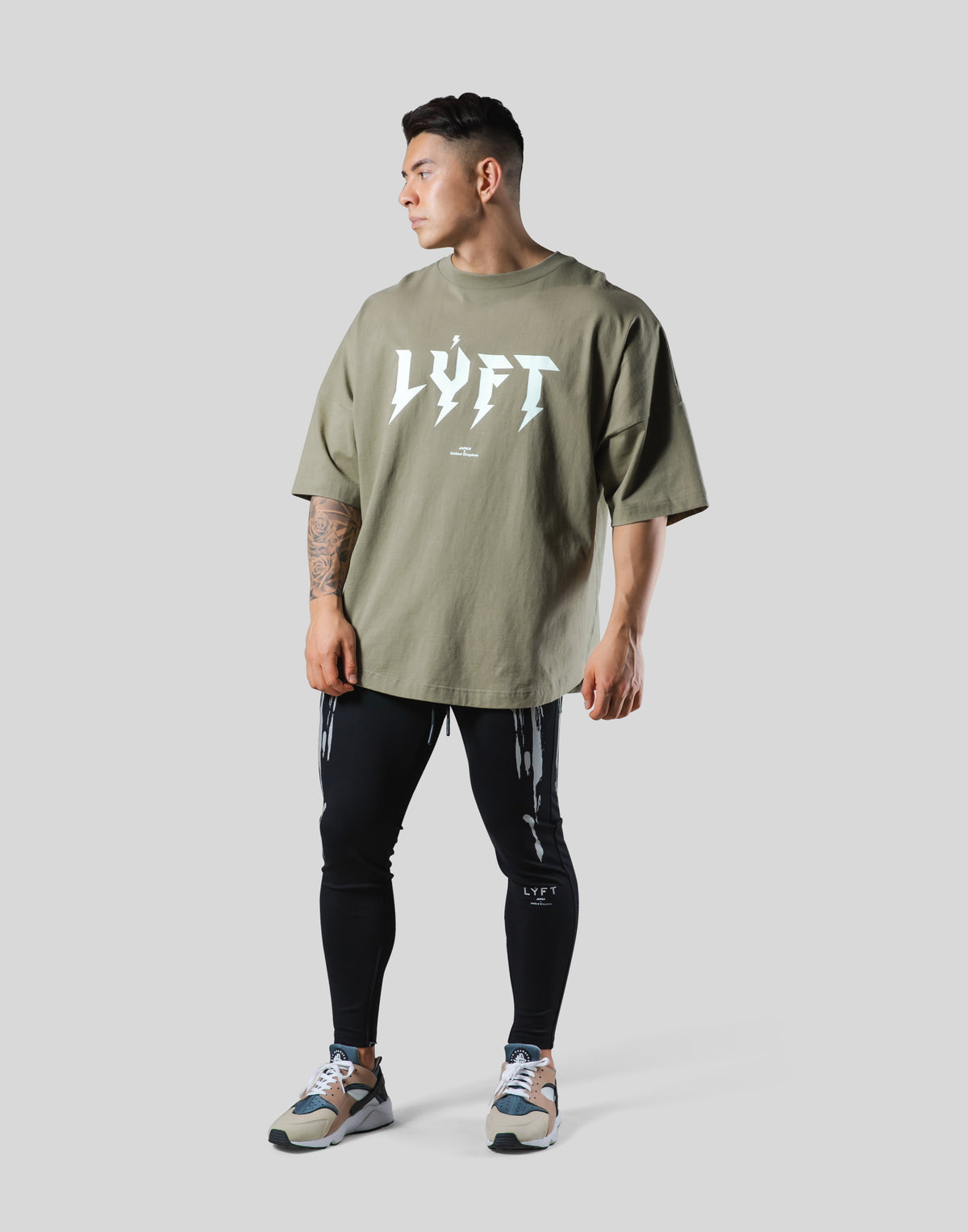 Thunder Logo Wide Shoulder Big T-Shirt - Olive