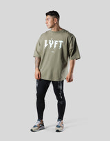 Thunder Logo Wide Shoulder Big T-Shirt - Olive