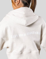 Zip-Up Cropped Light Sweat Hoodie - Ivory