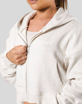Zip-Up Cropped Light Sweat Hoodie - Ivory