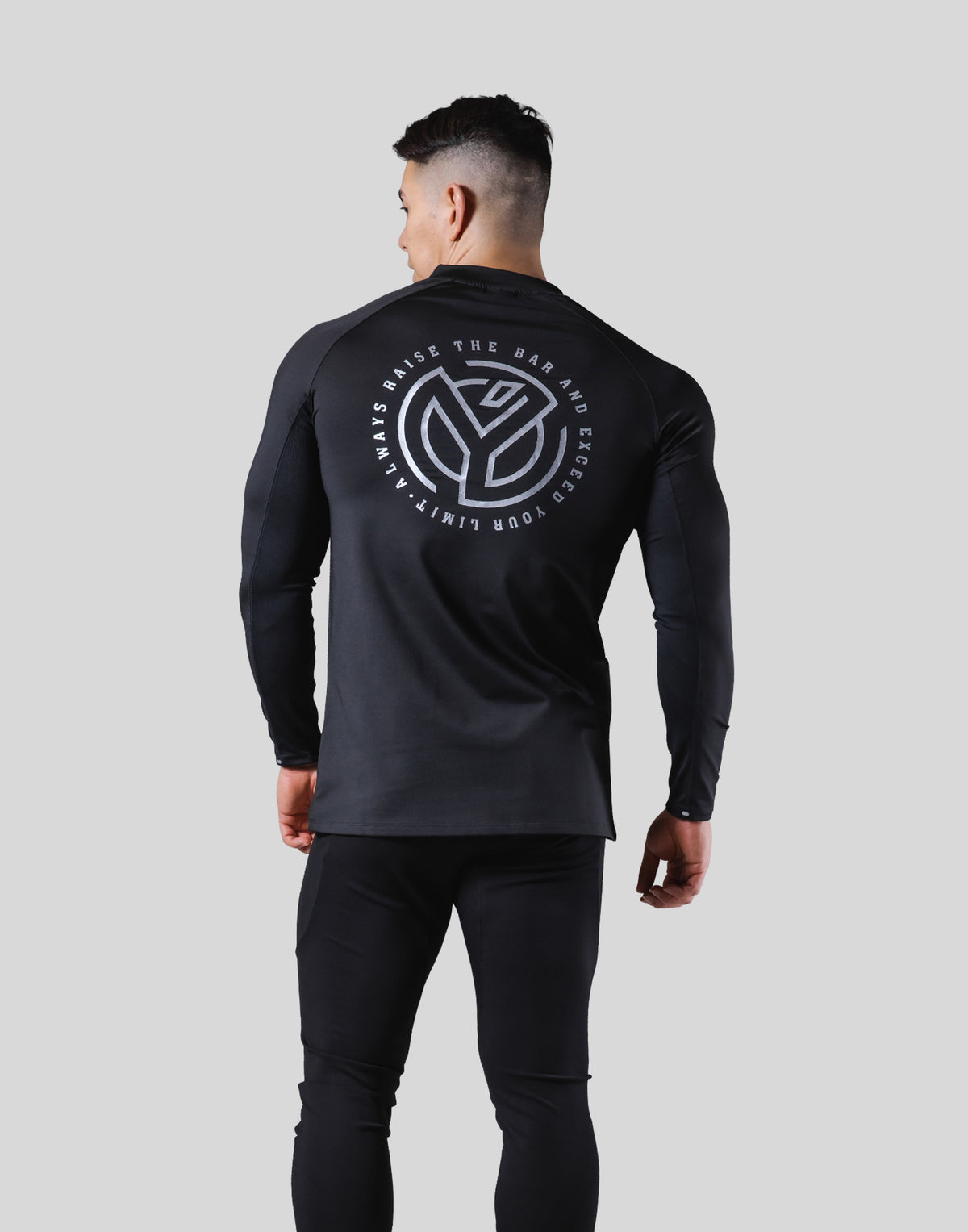 Half Zip Stretch Long T-Shirt - Black