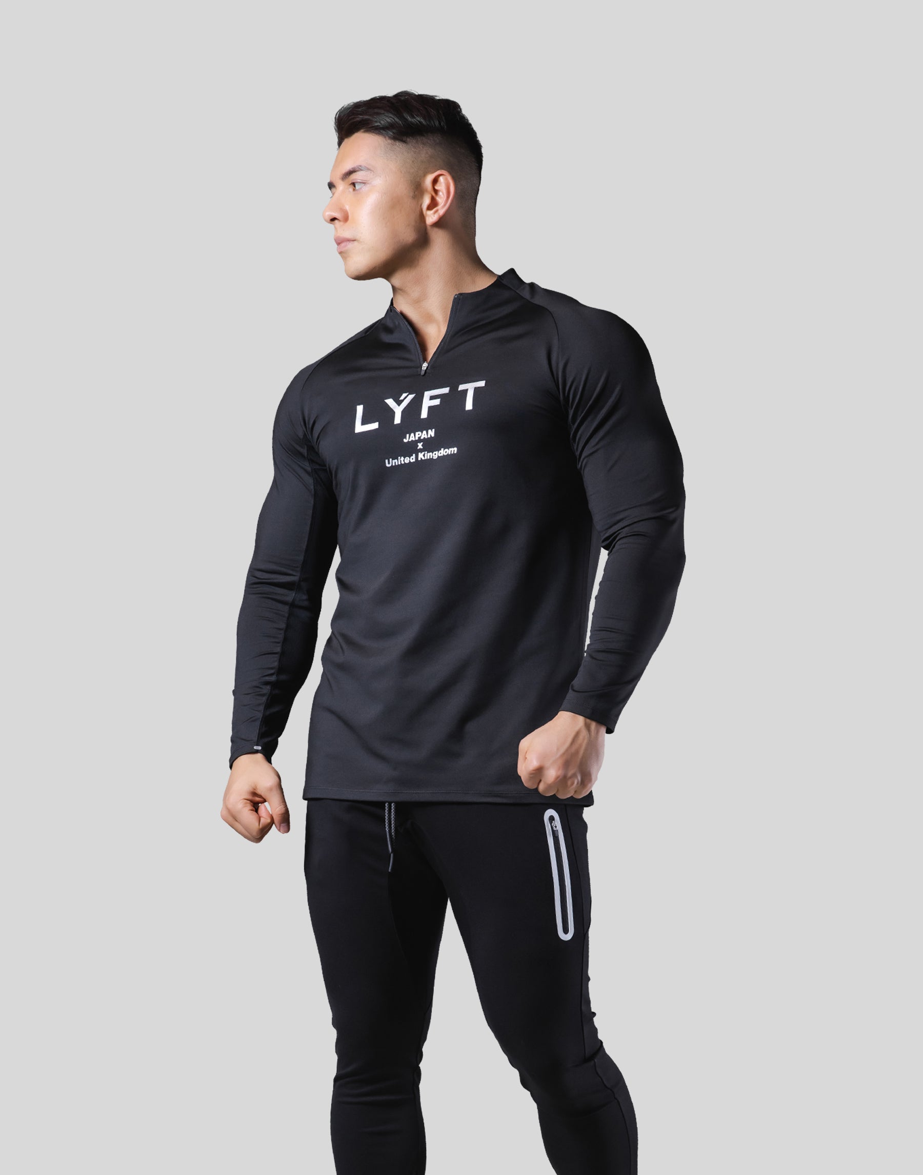 Half Zip Stretch Long T-Shirt - Black – LÝFT