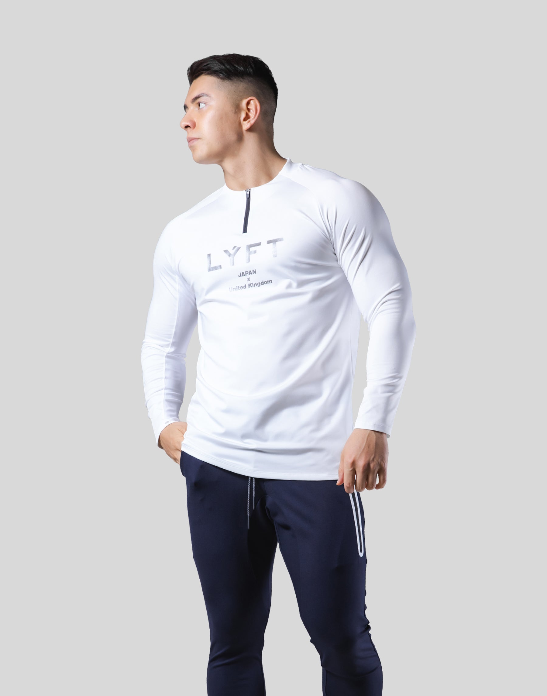 Half Zip Stretch Long T-Shirt - White – LÝFT