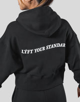 Zip-Up Cropped Light Sweat Hoodie - Black