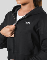 Zip-Up Cropped Light Sweat Hoodie - Black