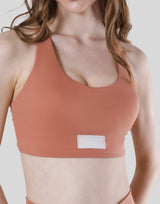 Woven Label Double Cross Strap Bratop - Coral