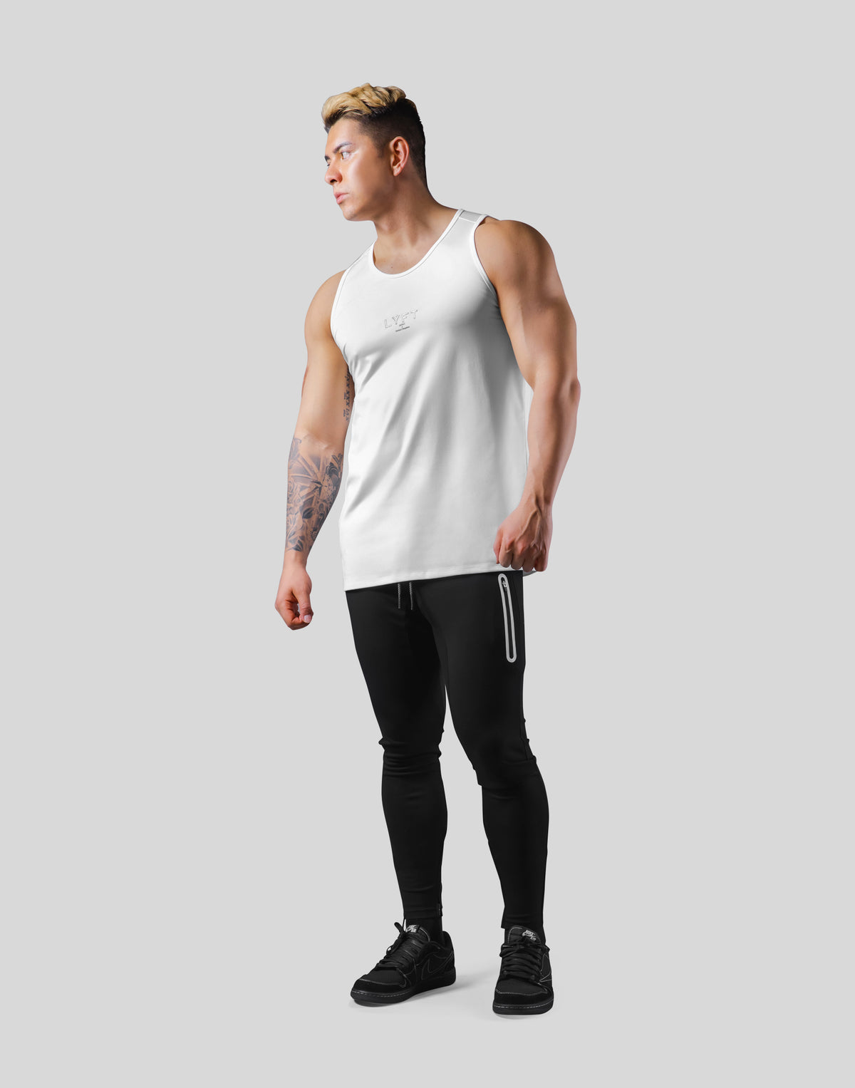 Back Mesh Pattern Stretch Tanktop - White