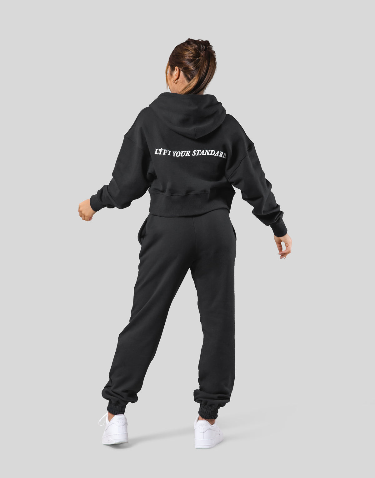 Zip-Up Cropped Light Sweat Hoodie - Black