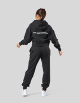 Zip-Up Cropped Light Sweat Hoodie - Black