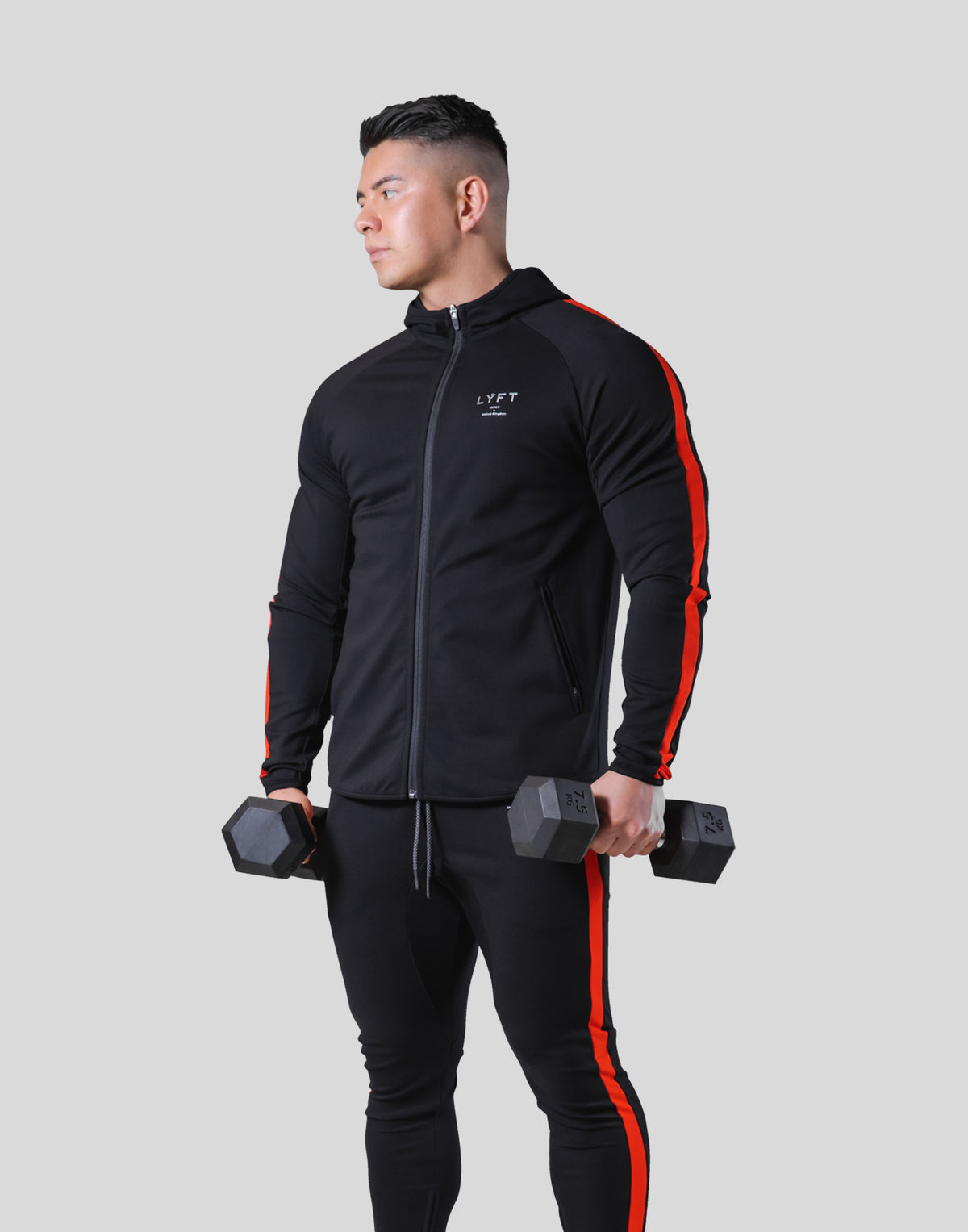 One Line Stretch Zip-Up Hoodie - Black