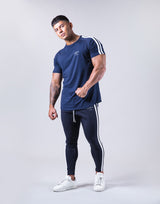 Slim Fit 2 Line T-Shirt - Navy/White