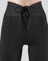Ribbed Lace-Up Leggings - Black