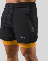 2Way Active Shorts / With Leggings 2 - Black/Yellow