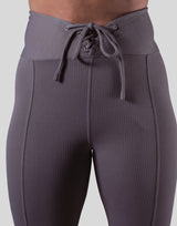 Ribbed Lace-Up Leggings - Ash Grey
