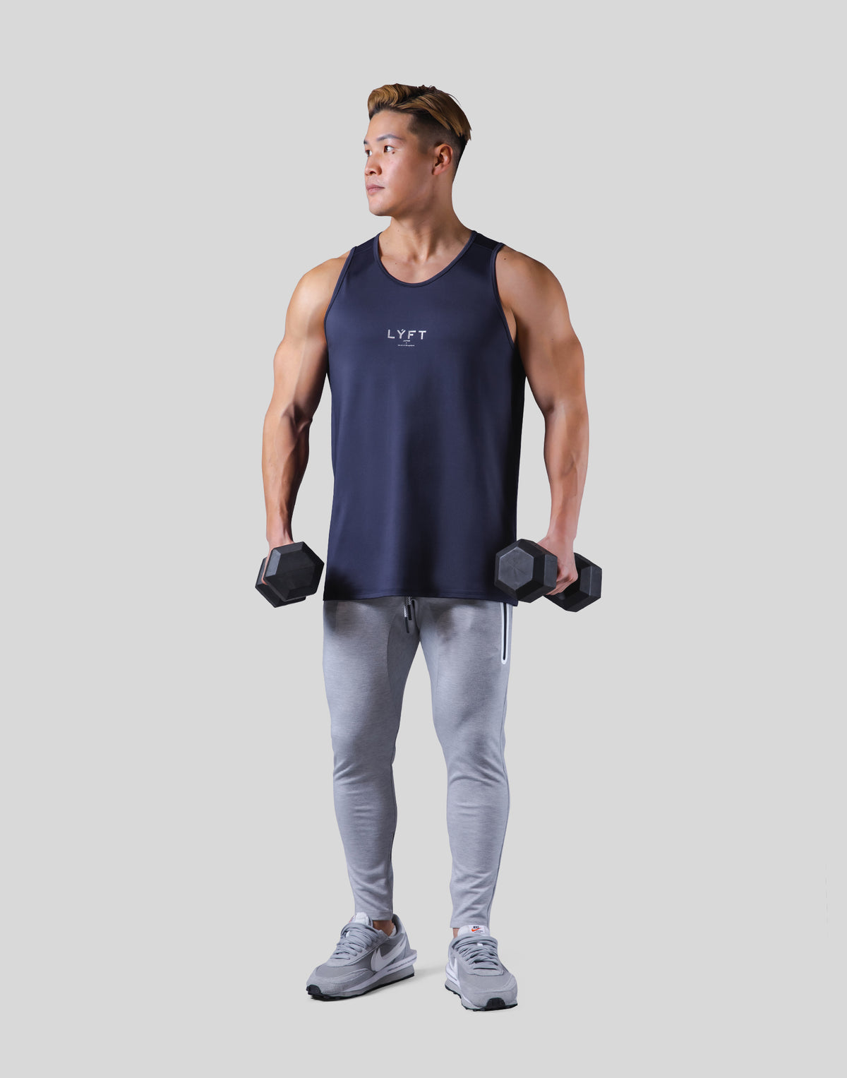 Back Mesh Pattern Stretch Tanktop - Navy