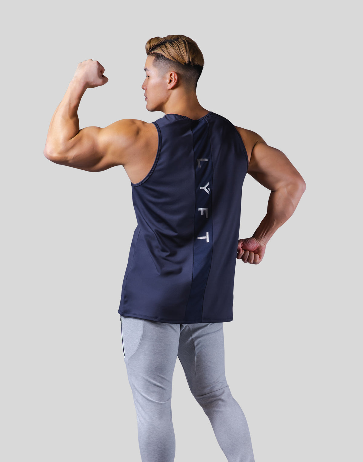 Back Mesh Pattern Stretch Tanktop - Navy