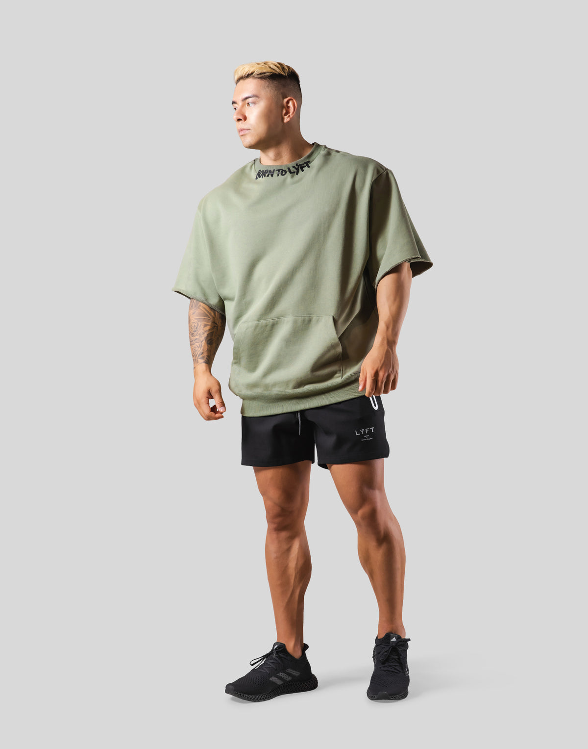 Neck Paint Sweat Big T-Shirt - Olive