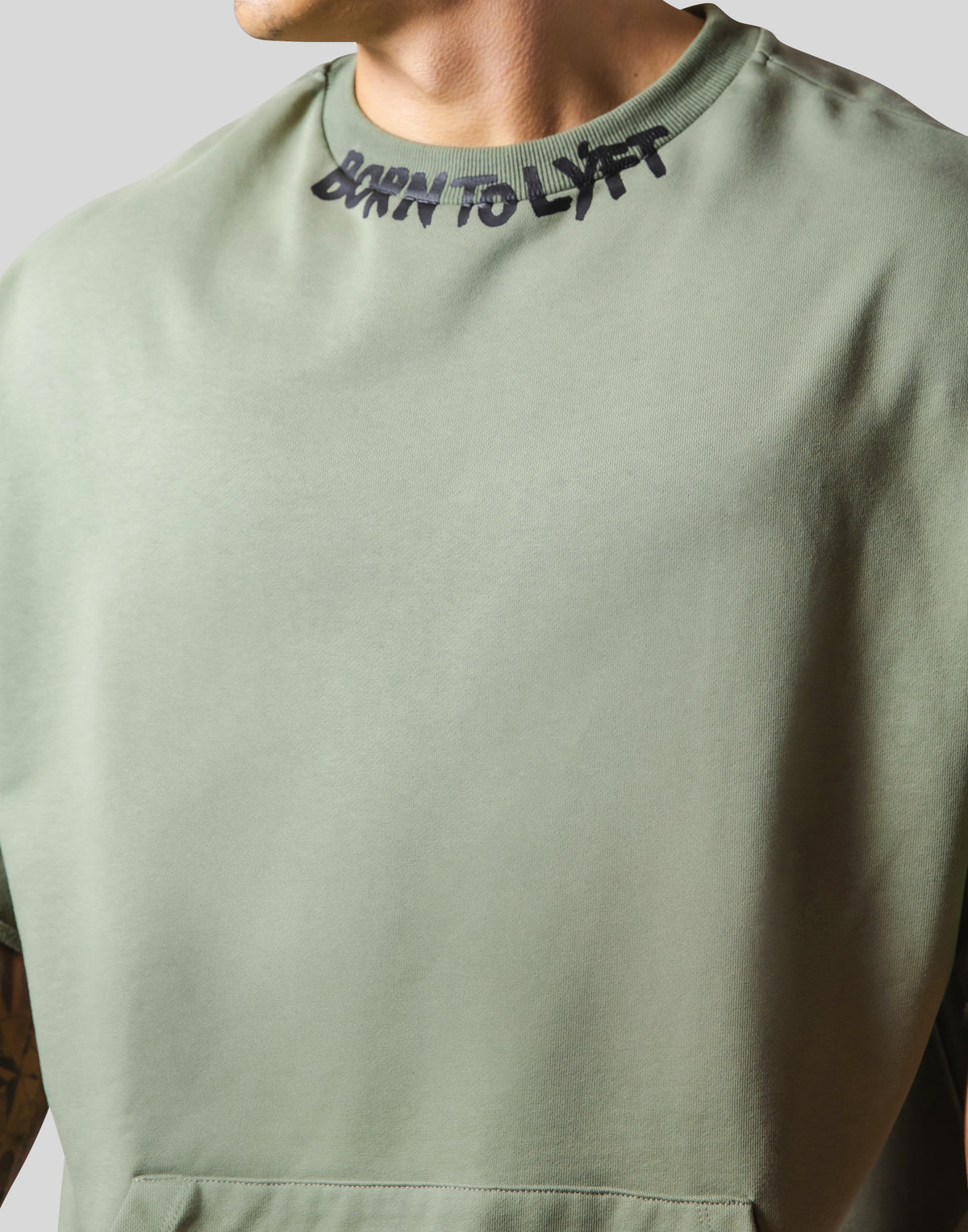 Neck Paint Sweat Big T-Shirt - Olive