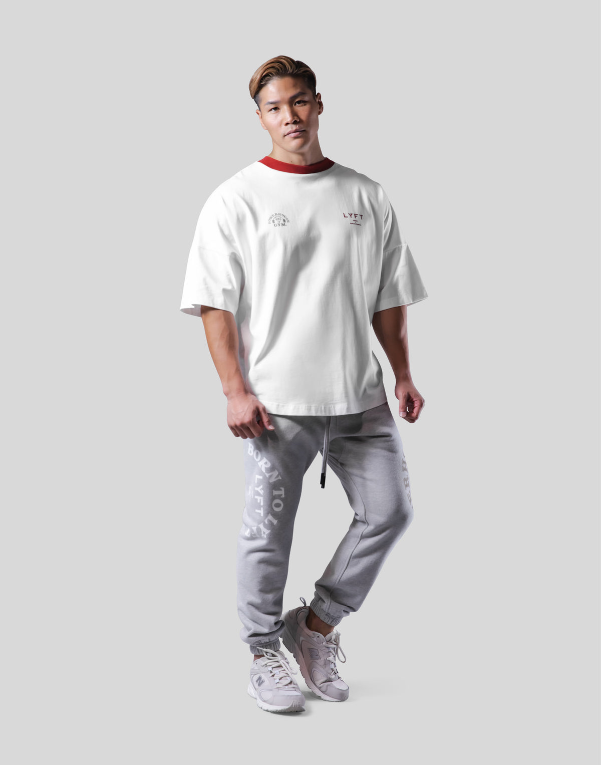 LÝFT × Power House Gym Logo Wide Shoulder Big T-Shirt - White