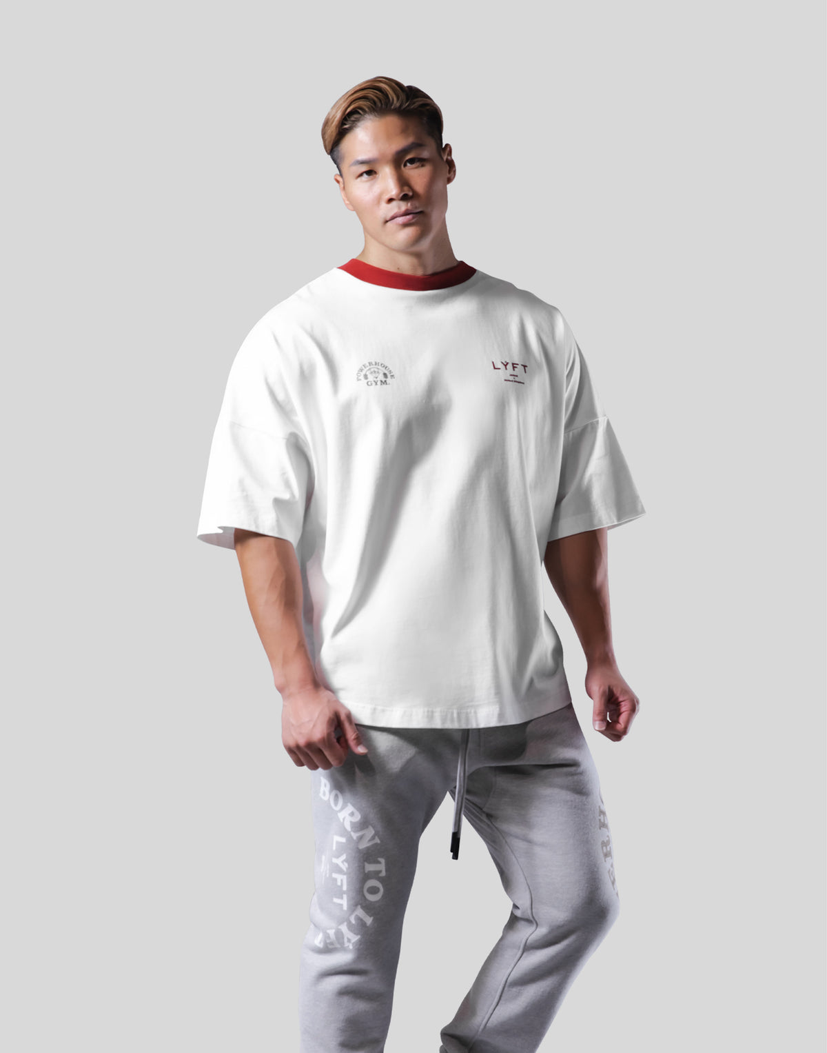 LÝFT × Power House Gym Logo Wide Shoulder Big T-Shirt - White