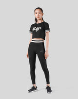 Old Logo Stripe Rib Cropped T-Shirt - Black