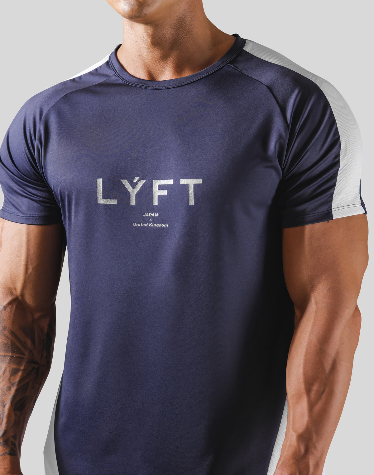 Side Mesh Stretch T-Shirt - Navy