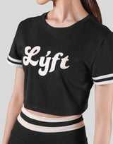 Old Logo Stripe Rib Cropped T-Shirt - Black