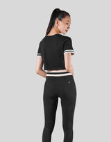 Old Logo Stripe Rib Cropped T-Shirt - Black