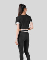 Old Logo Stripe Rib Cropped T-Shirt - Black