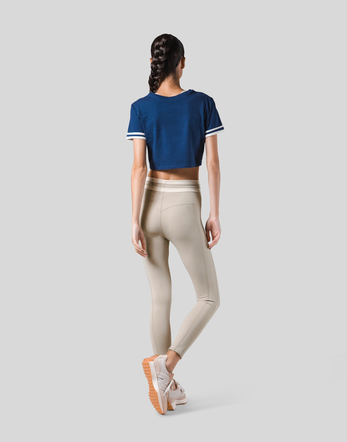 Old Logo Stripe Rib Cropped T-Shirt - Navy