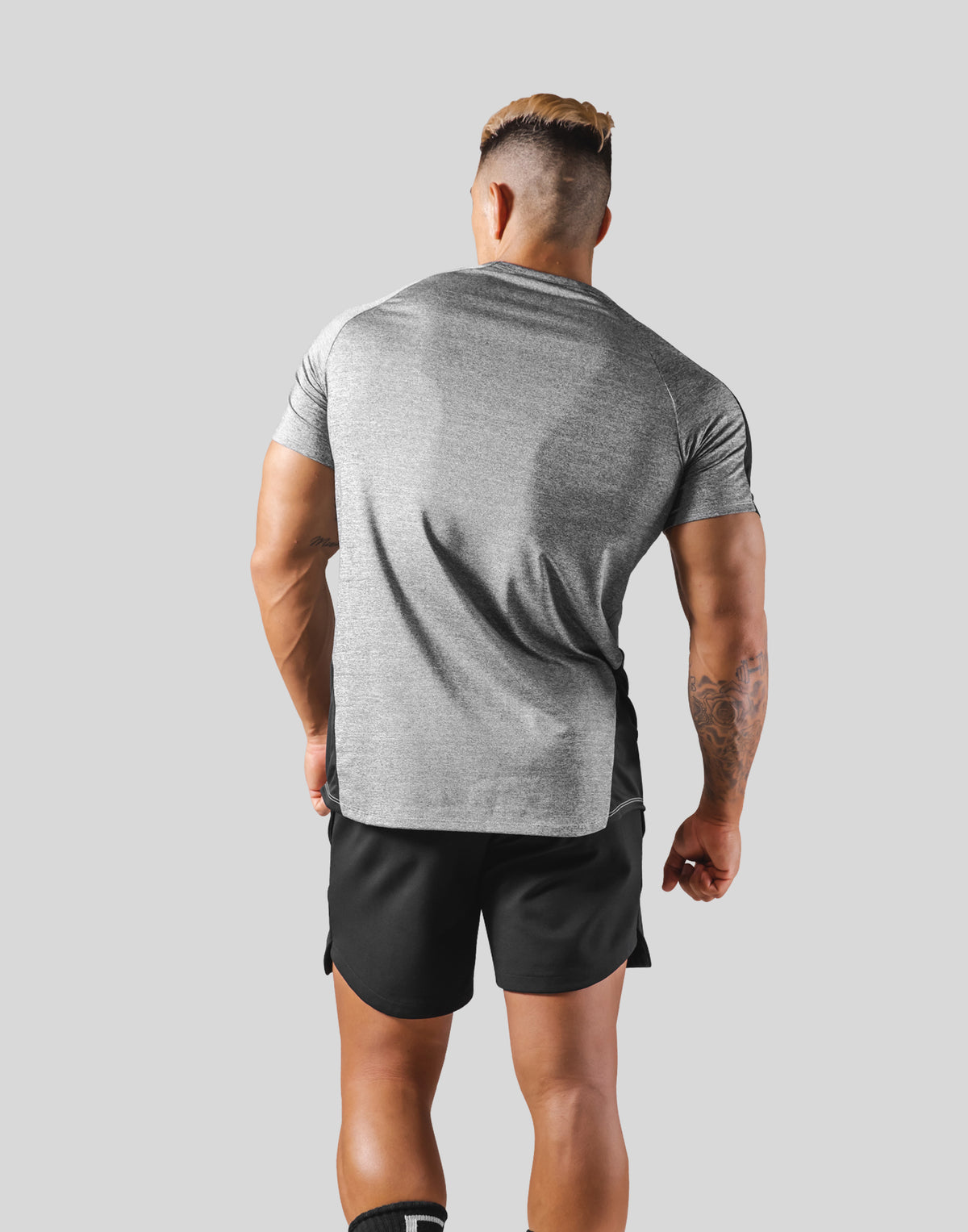 Side Mesh Stretch T-Shirt - Grey
