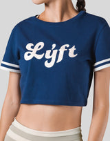 Old Logo Stripe Rib Cropped T-Shirt - Navy