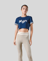 Old Logo Stripe Rib Cropped T-Shirt - Navy