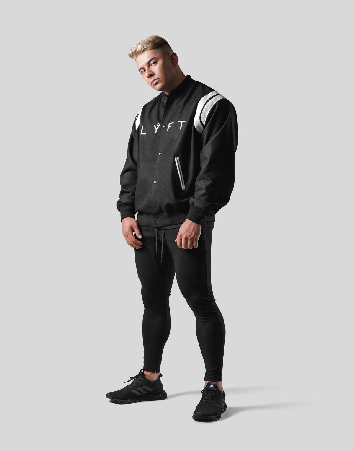 Round Shoulder Stadium Jacket - Black