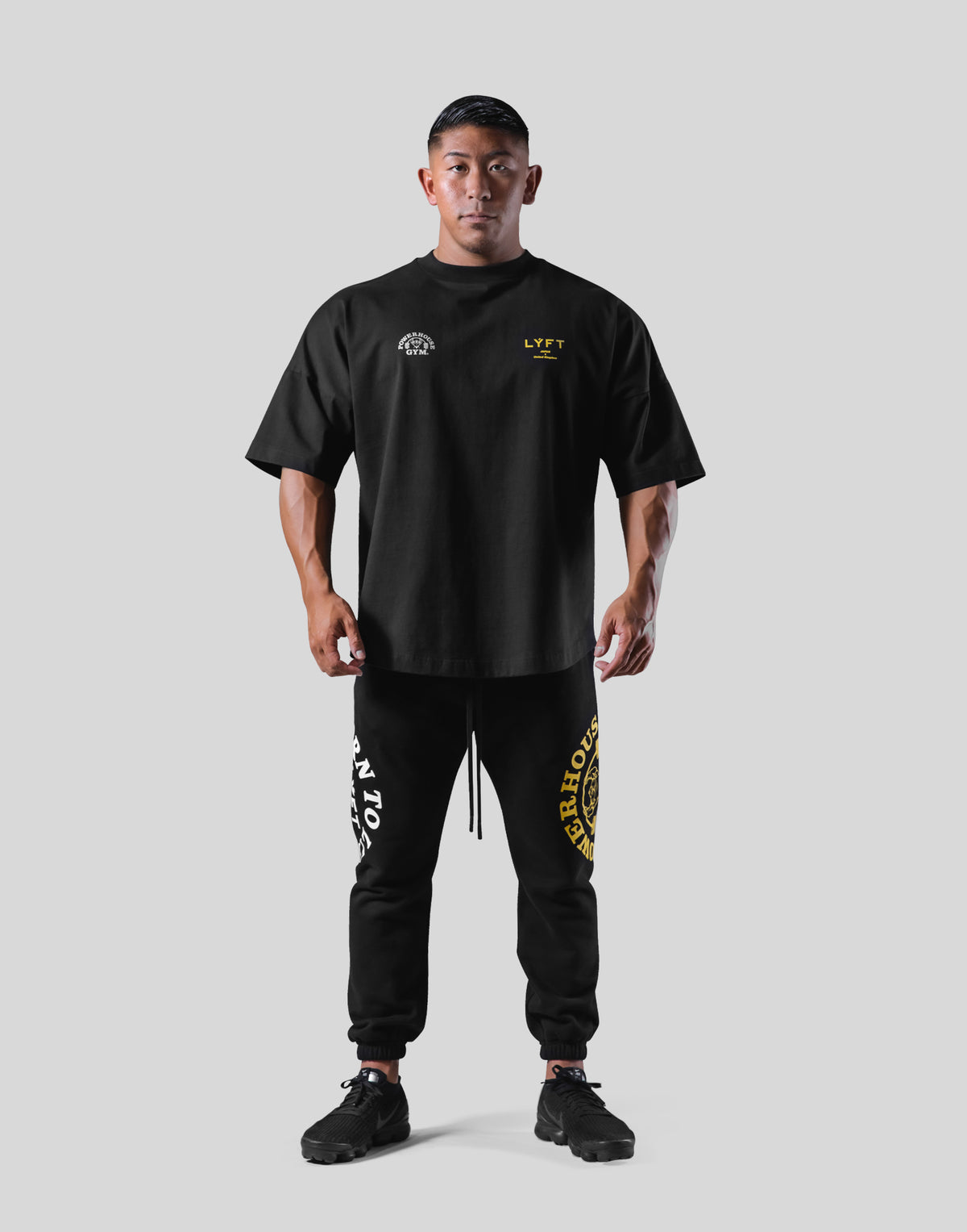LÝFT × Power House Gym Logo Wide Shoulder Big T-Shirt - Black